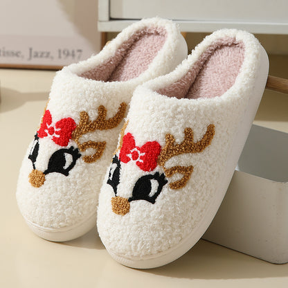 Christmas Home Slippers Cute Cotton Slippers with Santa Claus Flower New Year Tree Fox Elk Gingerbread Man for Women Men Winter Warm Shoes with Fur