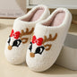 Christmas Home Slippers Cute Cotton Slippers with Santa Claus Flower New Year Tree Fox Elk Gingerbread Man for Women Men Winter Warm Shoes with Fur