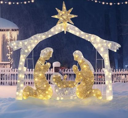 6ft Silver Roof 190LED Lights Nativity Scene Garden Jesus Decoration