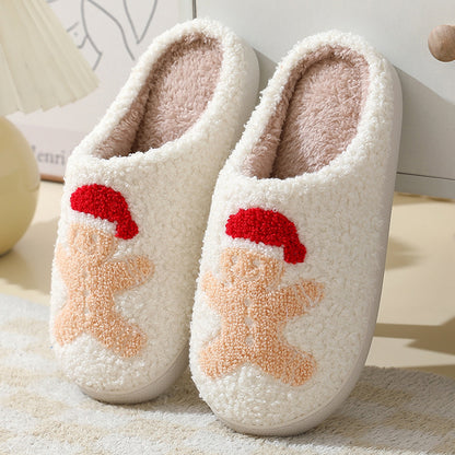 Christmas Home Slippers Cute Cotton Slippers with Santa Claus Flower New Year Tree Fox Elk Gingerbread Man for Women Men Winter Warm Shoes with Fur