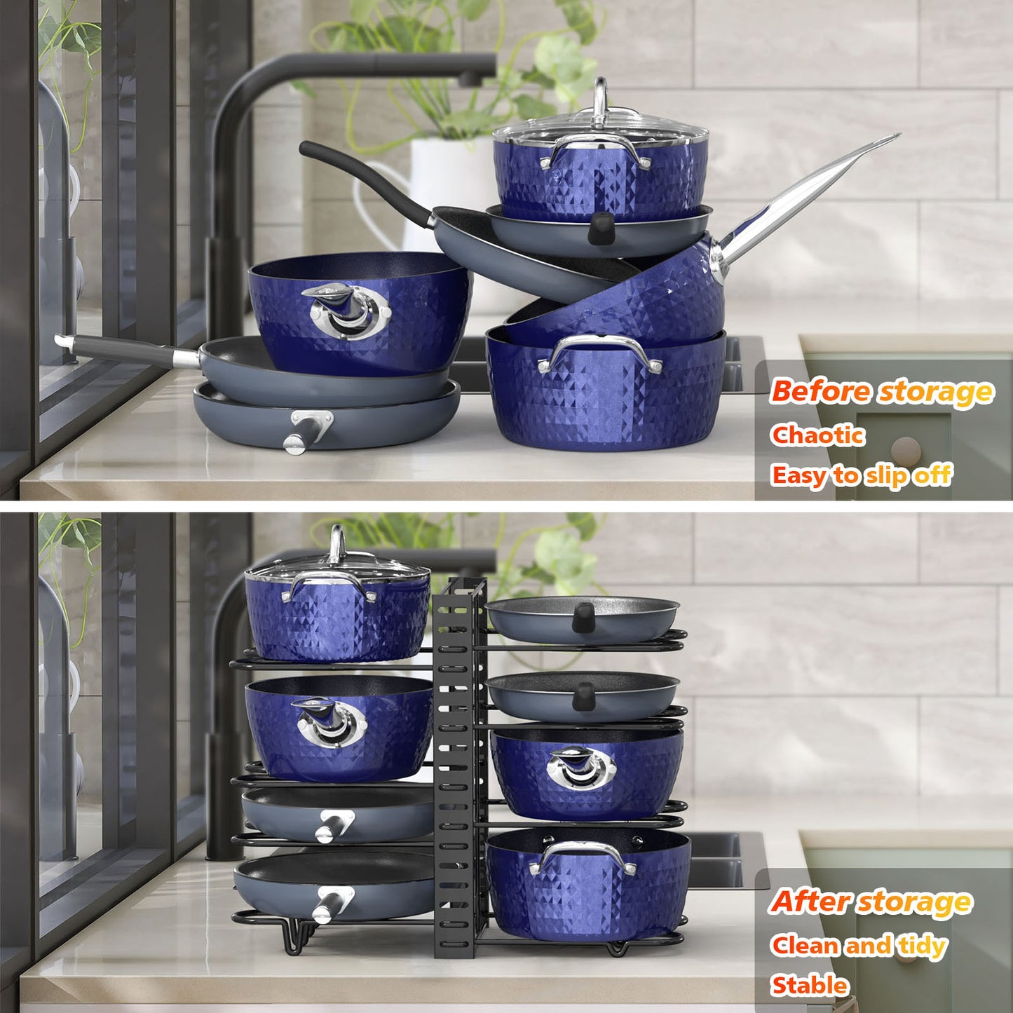 Pot And Pan Organizer, Adjustable Kitchen Organization And Storage For Pots And Pans.