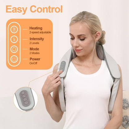 2024 Shiatsu Neck and Shoulder Massager with Soothing Heat, Electric Deep Tissue 3D Kneading Massage Pillow, Simulate Human Hand Grasping and Kneading, for Neck, Back, Shoulder, Foot, Leg, White