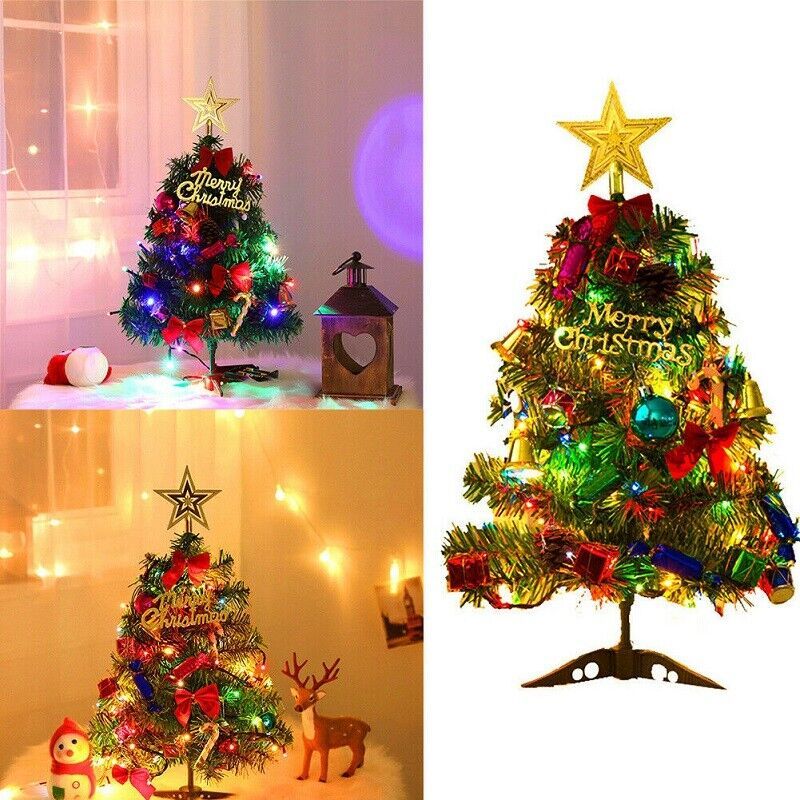 Mini Christmas Tree Small Christmas Tree with LED Lights Ornaments Tabletop Artificial Christmas Tree Christmas Decorations Indoor Christmas Decor 30/45/60cm