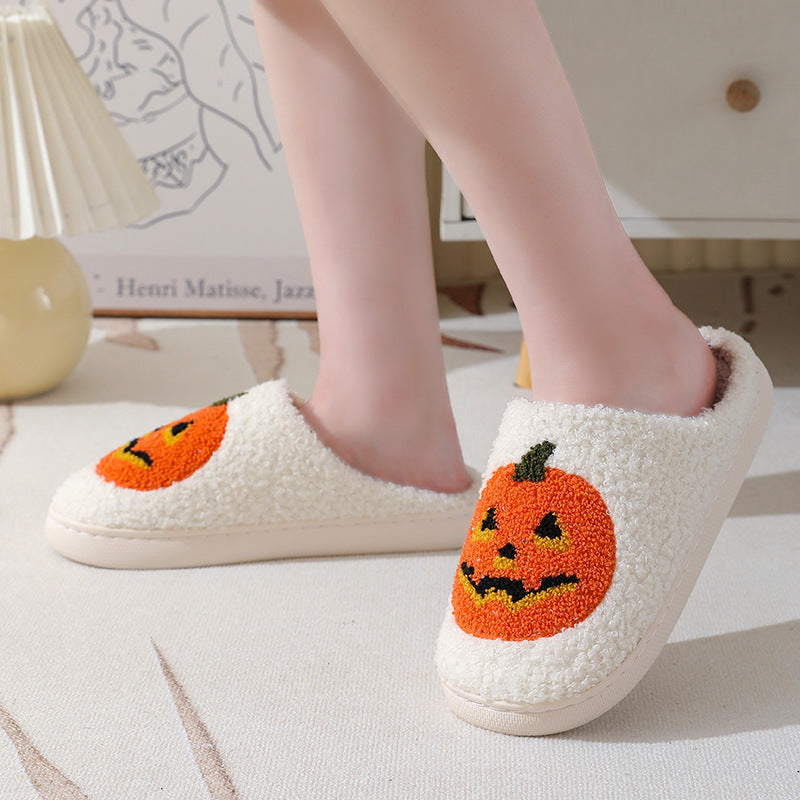 Halloween pumpkin warm winter slippers for men and women couples