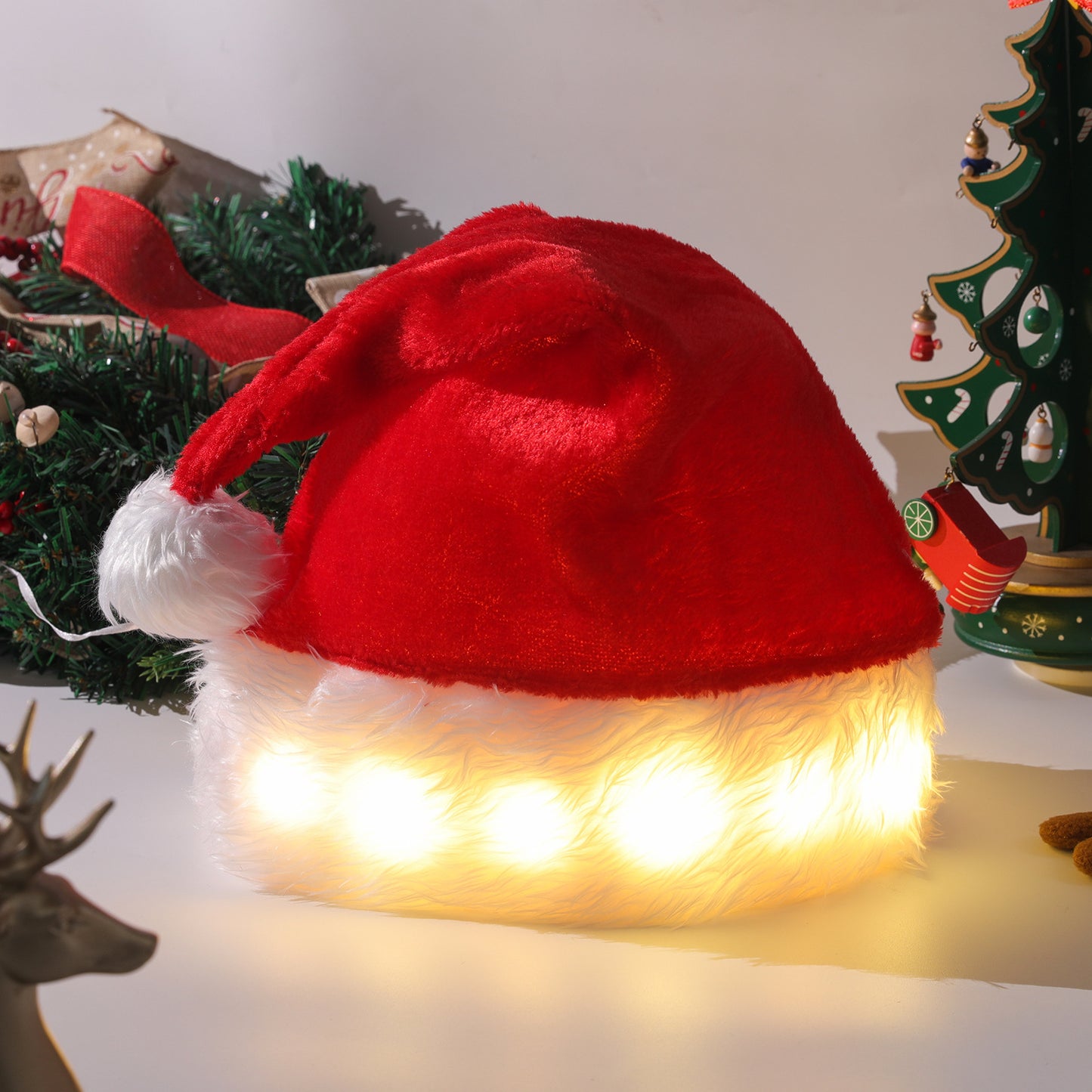 Plush Santa Hat - Light Up, Funny Christmas Hats for Kids & Adults