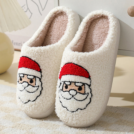 Christmas Home Slippers Cute Cotton Slippers with Santa Claus Flower New Year Tree Fox Elk Gingerbread Man for Women Men Winter Warm Shoes with Fur