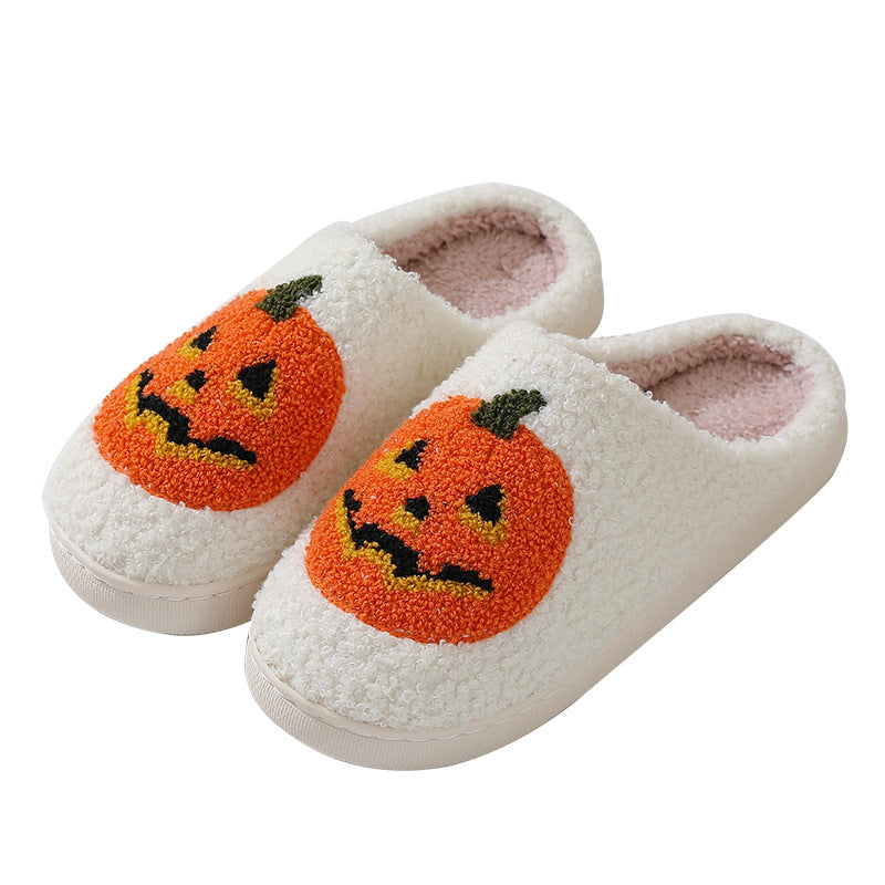 Halloween pumpkin warm winter slippers for men and women couples