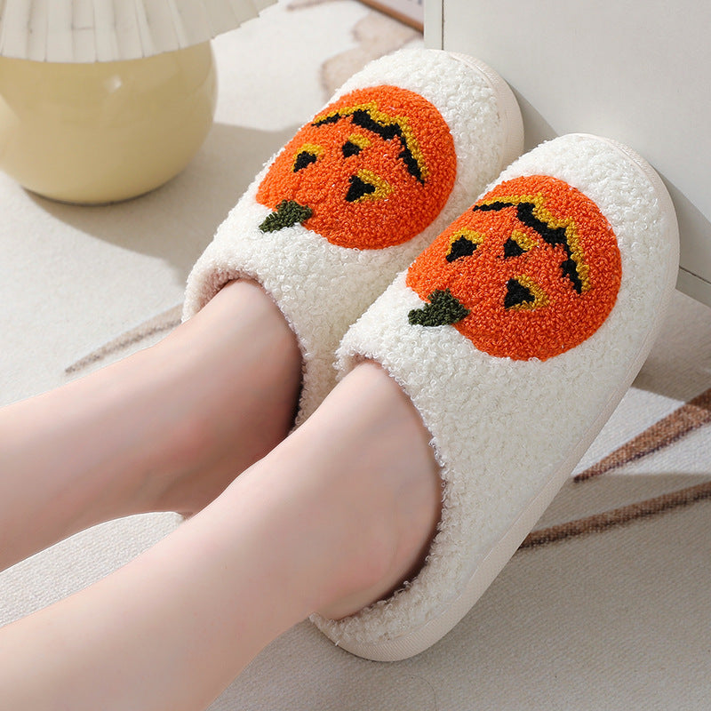 Halloween pumpkin warm winter slippers for men and women couples