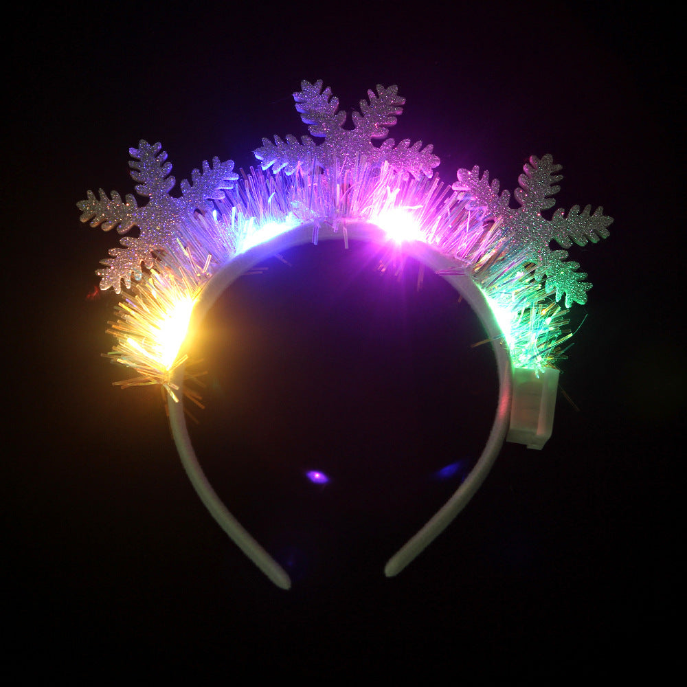 IPC Christmas Hair Band Glowing Headband Xmas Tree Snowflake Hair Band Deer Horn Light Flashing Headwear Merry Christmas Gift