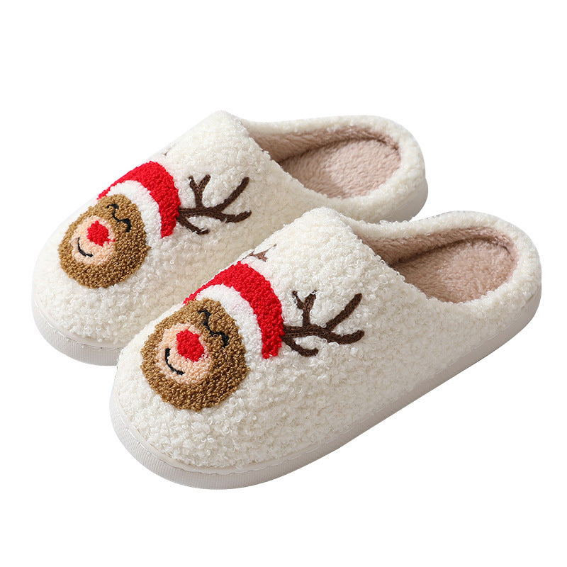 Christmas Home Slippers Cute Cotton Slippers with Santa Claus Flower New Year Tree Fox Elk Gingerbread Man for Women Men Winter Warm Shoes with Fur