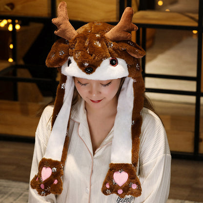 Animal Hat Ear Moving Jumping Hat Pop Up Ears Plush Hat Cap Headband for Women Girls