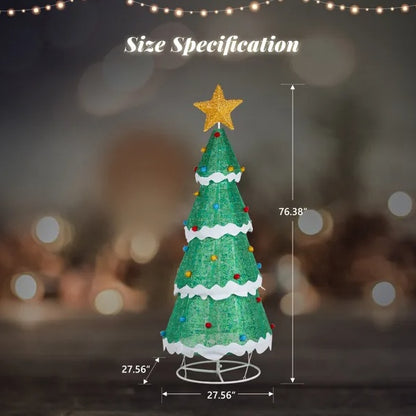 6FT Lighted Christmas Tree Yard Decorations, Pre-lit Pull Up Christmas Tree With 200 LED Warm White Lights And Ropes Stakes For Xmas Outdoor Holiday Indoor Decor Lighted Holiday Displays