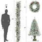 Pre-lit Xmas Tree Artificial Christmas 4-Piece Set,Garland, Wreath And Set Of 2 Entrance Trees X-mas