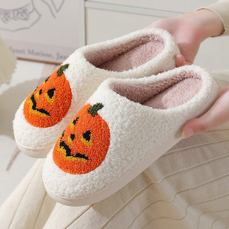 Halloween pumpkin warm winter slippers for men and women couples