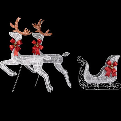 3-Piece Lighted Set Of 2 Reindeer & Sleigh, Weather Proof Christmas Outdoor Decorations With Pre-lit 270 LED White Lights And Stakes For Xmas Outdoor Holiday Indoor Decor Lighted Holiday Displays