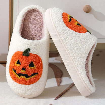 Halloween pumpkin warm winter slippers for men and women couples